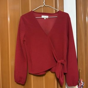 Texture and Thread polyester long sleeve mock wrap blouse size small EUC